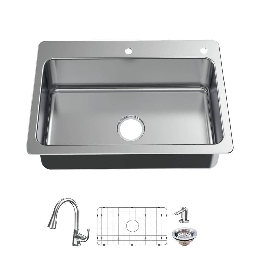 Bratten 33 in. Drop-in Single Bowl 18 Gauge Stainless Steel Kitchen Sink OB LOT 3681 PICK UP